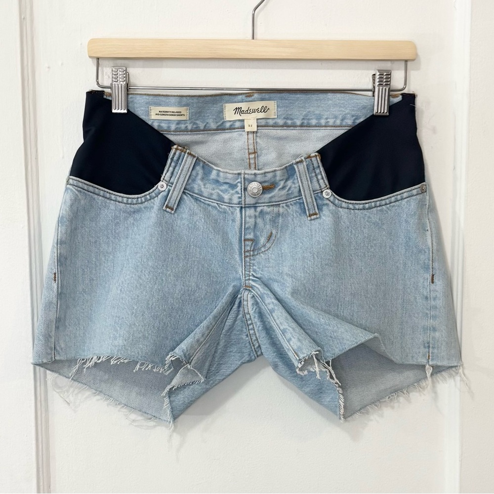 NWT $98 Madewell Women's Maternity Relaxed Mid-length Denim Shorts, Size 23 - Picture 2 of 14